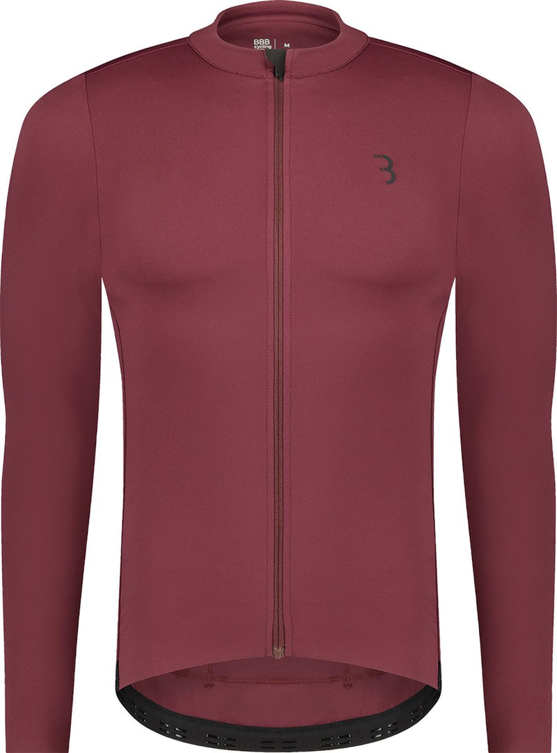 BBB Cycling Essence Ls – Radshirt Herren Langarm – 10–15 °C – atmungsaktives MTB- und Radshirt mit 3 Rückentaschen – Dunkelrot