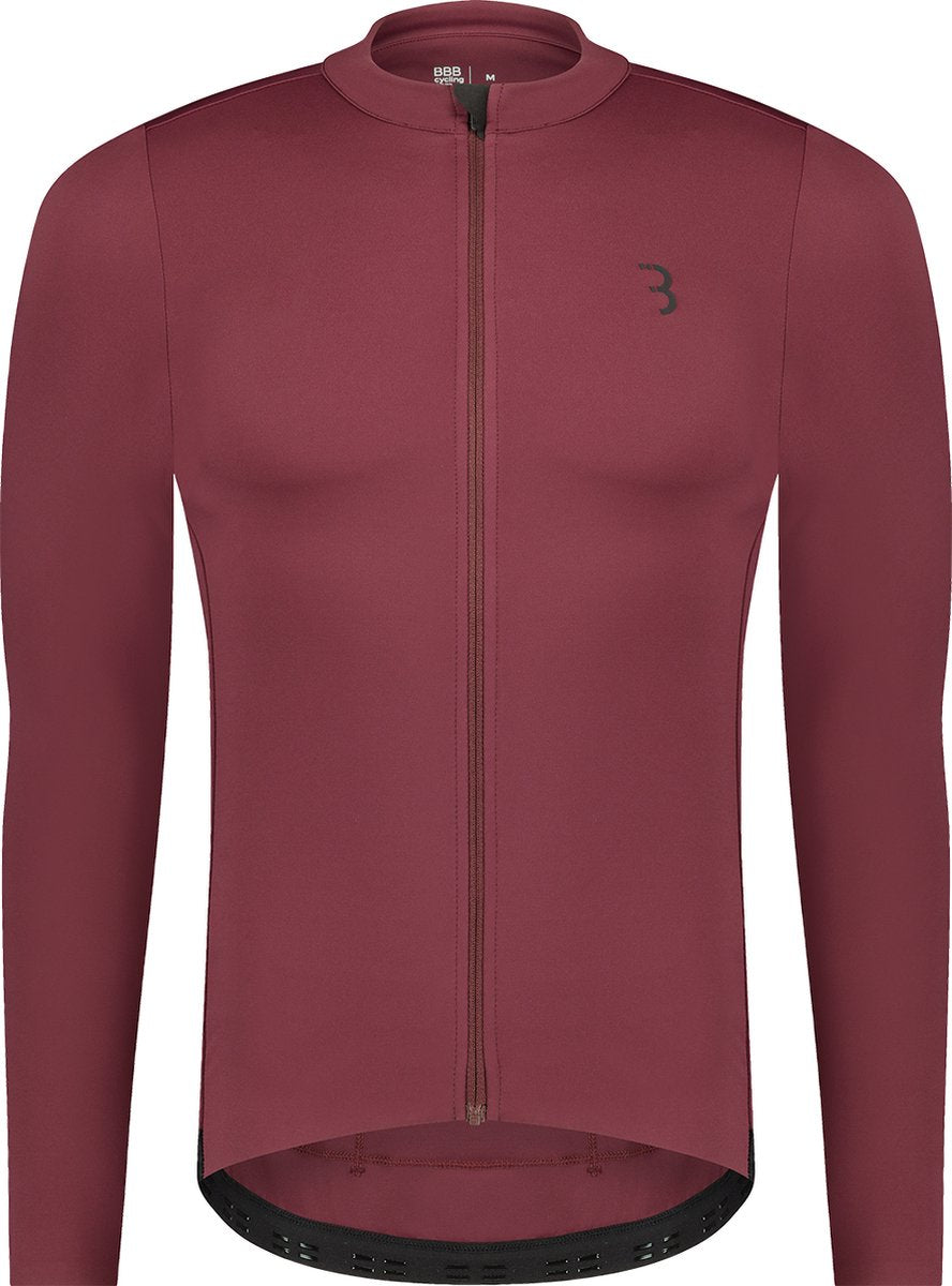 BBB Cycling Essence Ls – Radshirt Herren Langarm – 10–15 °C – atmungsaktives MTB- und Radshirt mit 3 Rückentaschen – Dunkelrot