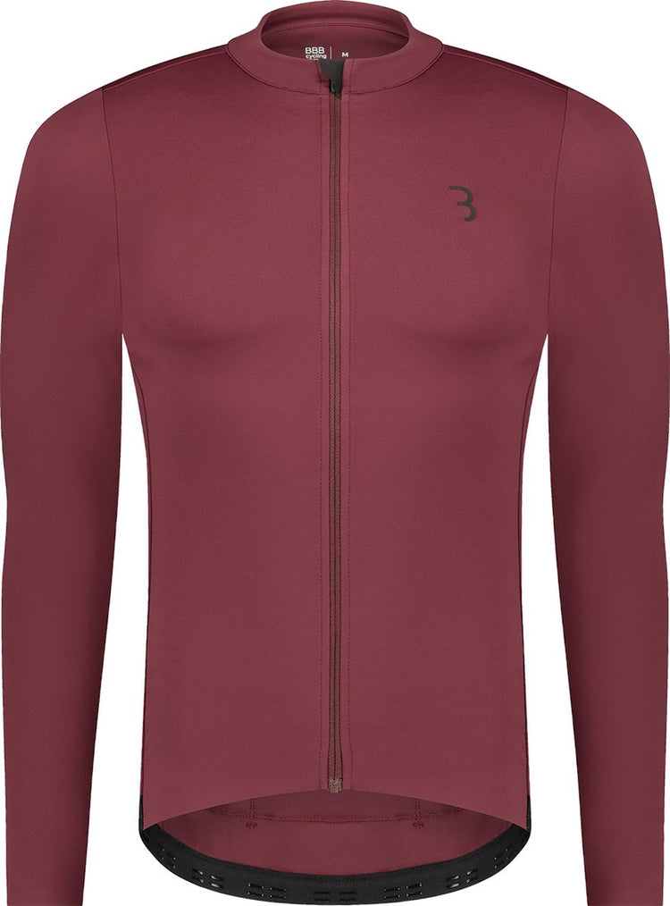 BBB Cycling Essence Ls – Radshirt Herren Langarm – 10–15 °C – atmungsaktives MTB- und Radshirt mit 3 Rückentaschen – Dunkelrot