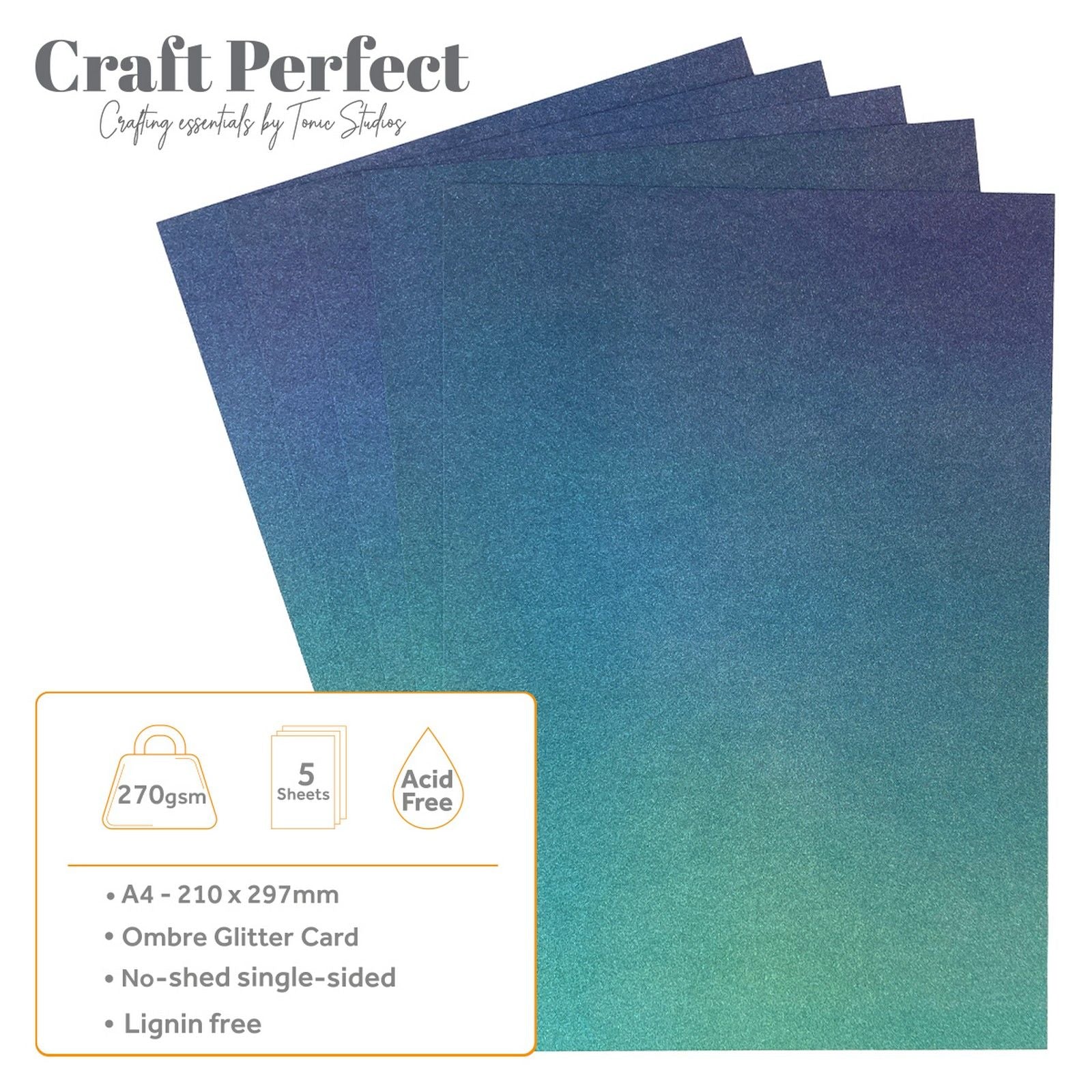 Craft Perfect von Tonic Studios Craft Perfect • Glitzerkarte A4 250 g Ombre Under the Sea 5 Stück