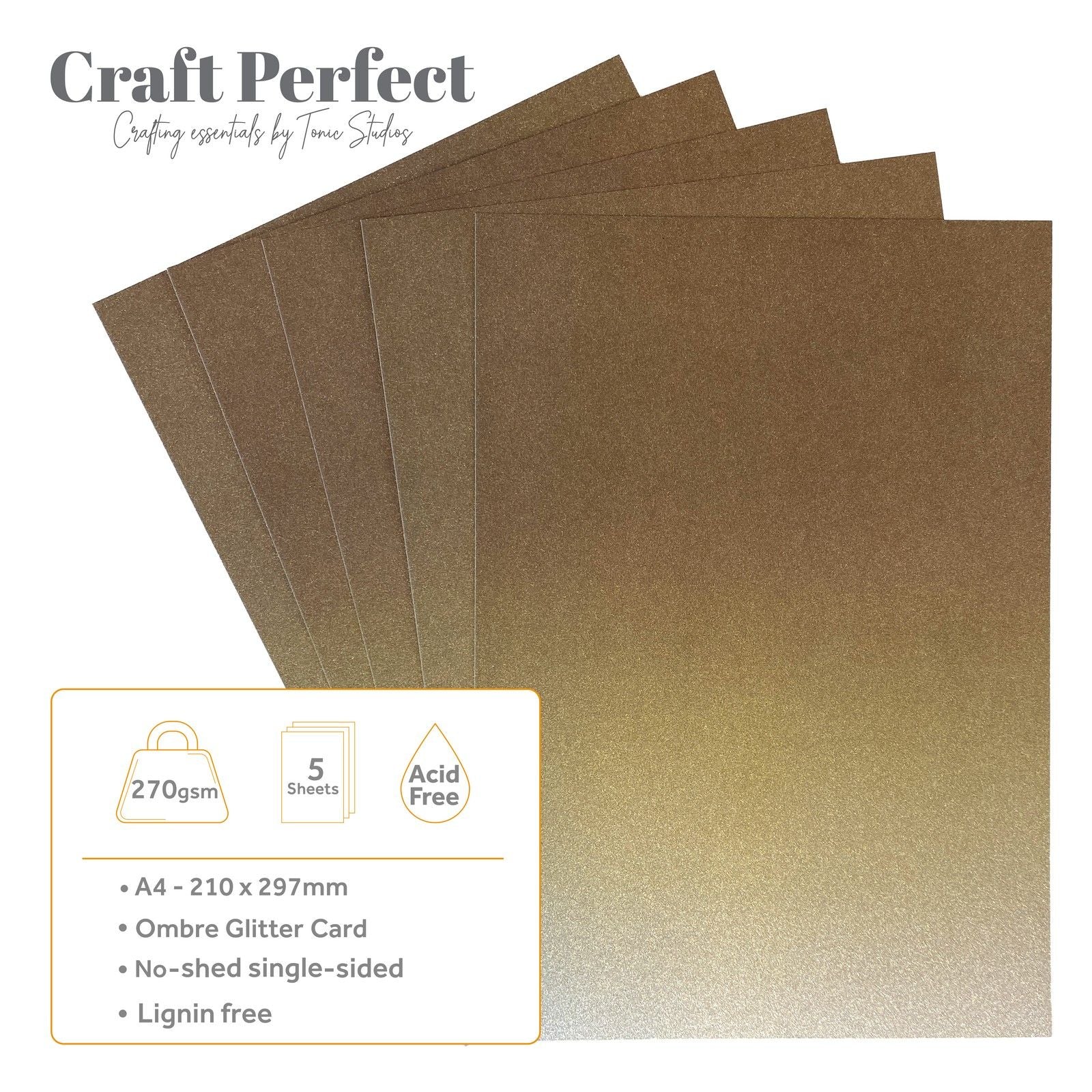 Craft Perfect von Tonic Studios Craft Perfect • Glitzerkarte A4 250 g Ombre Oyster Luster 5 Stück