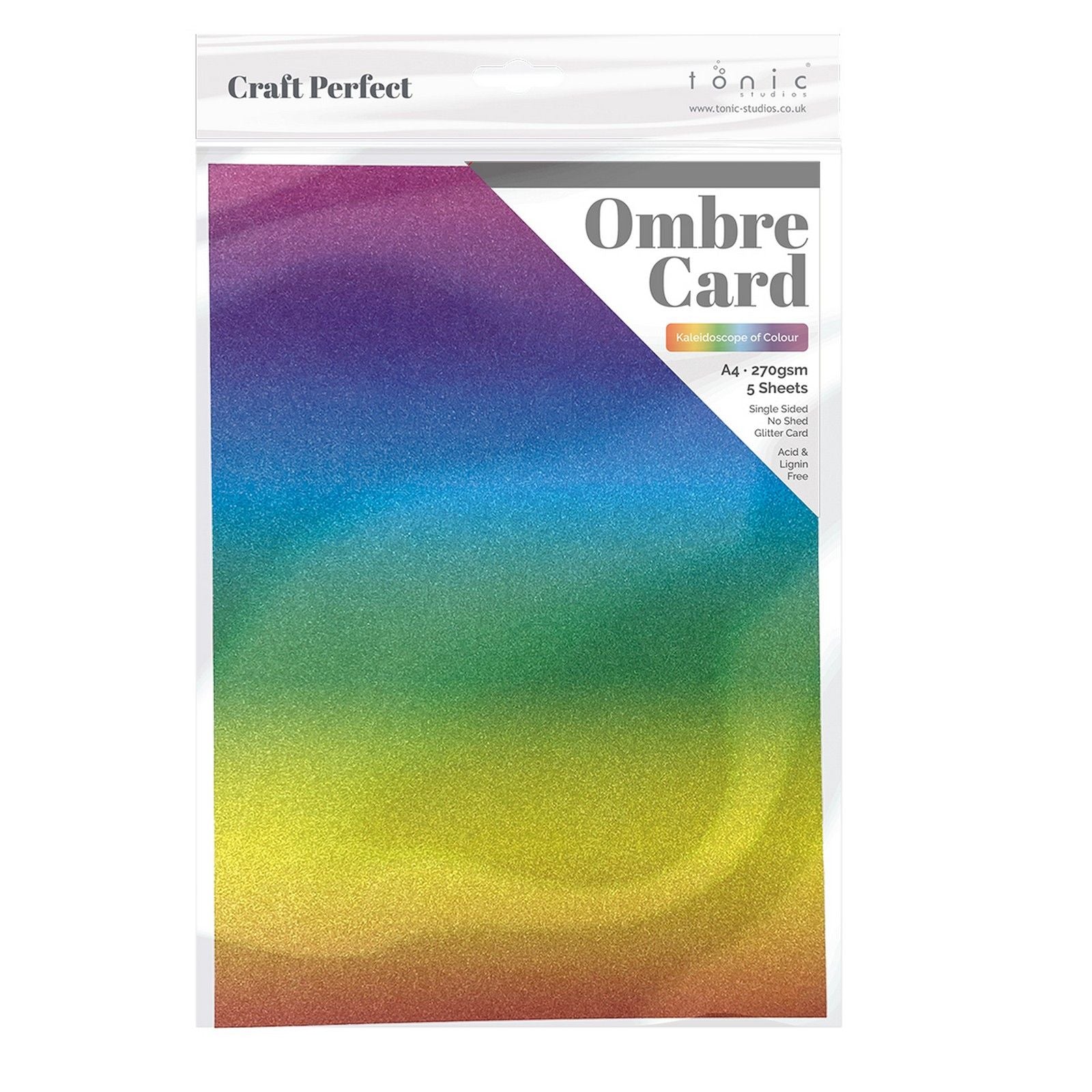 Craft Perfect von Tonic Studios Craft Perfect • Glitzerkarte A4, 250 g, Ombre-Kaleidoskop in Farbe, 5 Stück