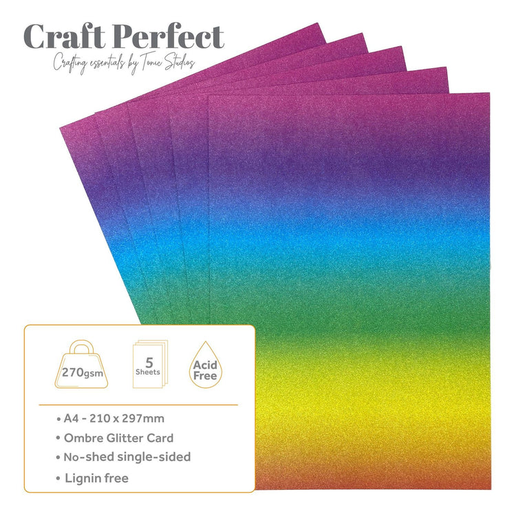 Craft Perfect von Tonic Studios Craft Perfect • Glitzerkarte A4, 250 g, Ombre-Kaleidoskop in Farbe, 5 Stück