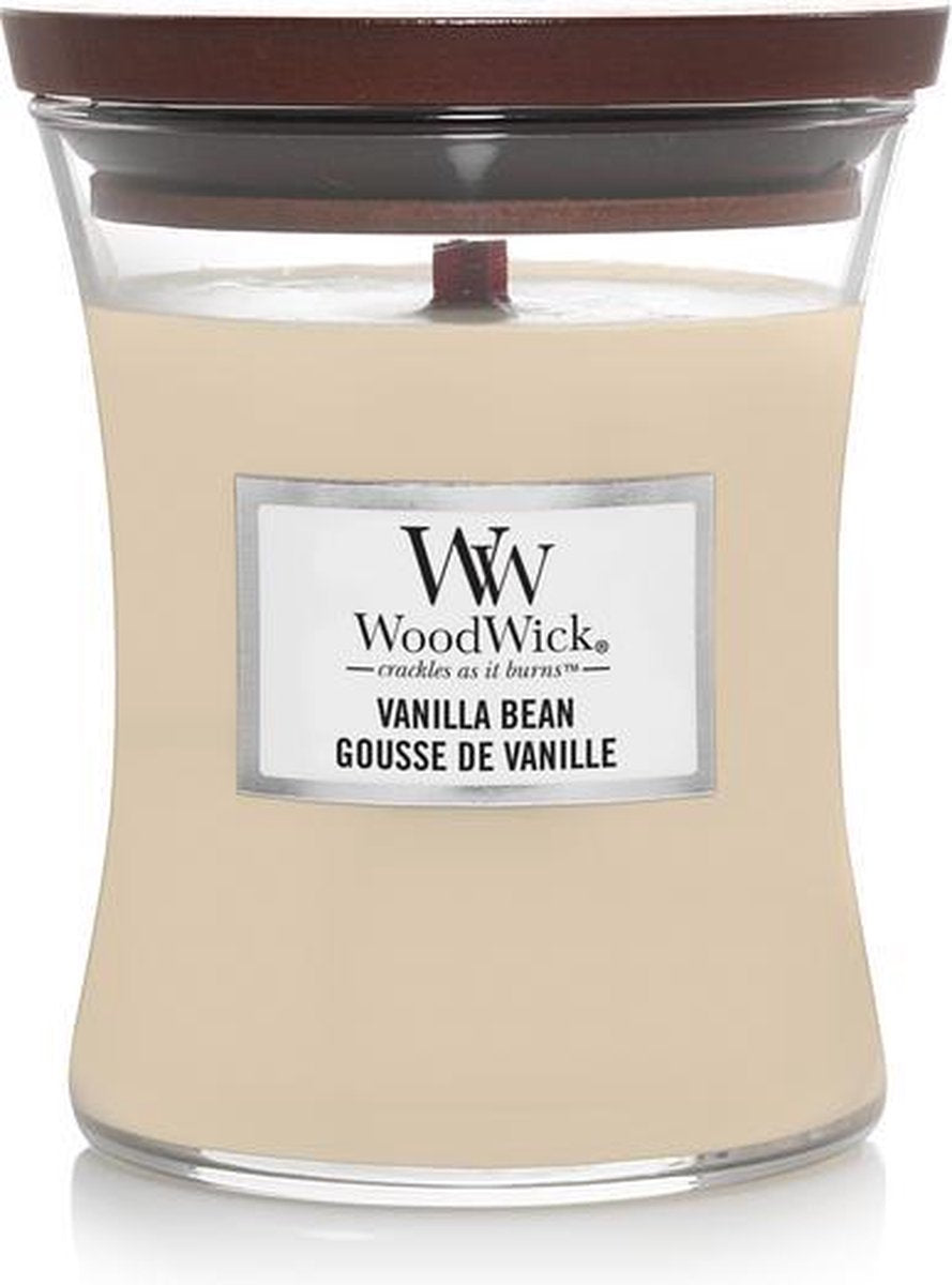 Mittlere Sanduhr-Duftkerze von Woodwick – Vanilleschote – 60 Brennstunden