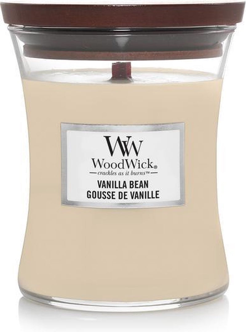 Mittlere Sanduhr-Duftkerze von Woodwick – Vanilleschote – 60 Brennstunden