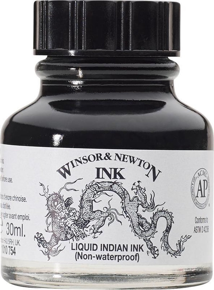 Winsor Newton 1010754 Flüssige Tusche 30 ml – Zeichentönung, schnell trocknend, für Pinsel, Stift und Airbrush