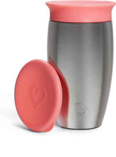 Munchkin Edelstahl-Trinkbecher – Miracle® 360° Trinkbecher – kühlt bis zu 10 Stunden – auslaufsicherer Trinkbecher – 266 ml – rosa – ab 12 Monaten