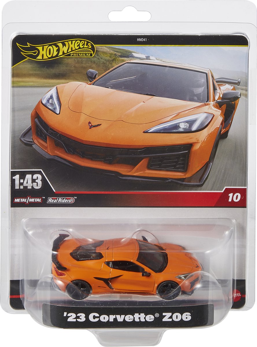 Hot Wheels Premium 1:43 '23 Corvette Z06 Fahrzeug, Auto, 3 Jahre, Metall, Schwarz, Orange