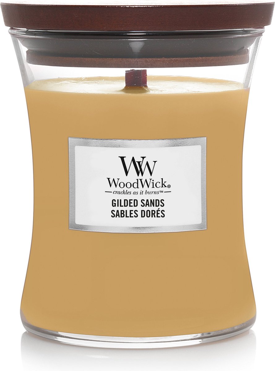Mittlere Sanduhr-Duftkerze von Woodwick – vergoldeter Sand – 60 Brennstunden