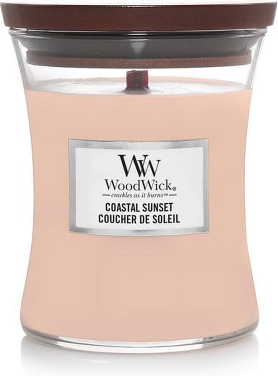 Mittlere Sanduhr-Duftkerze von Woodwick – Küstensonnenuntergang – 60 Brennstunden