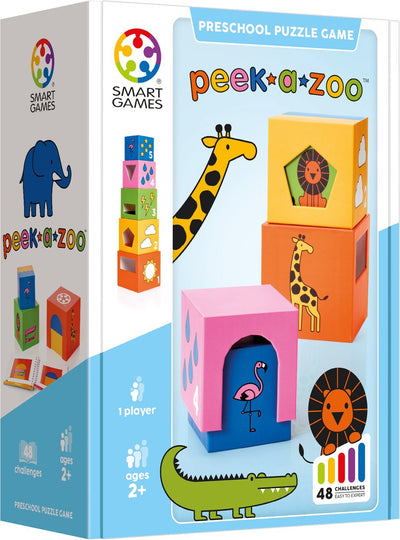 Smartgames Peek-a-Zoo – Lern-Stapelspiel – 48 räumliche Rätselaufgaben – Solospiel für Kleinkinder – ab 2 Jahren