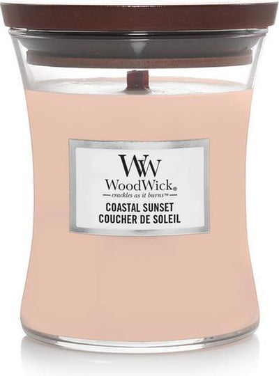 Mittlere Sanduhr-Duftkerze von Woodwick – Küstensonnenuntergang – 60 Brennstunden