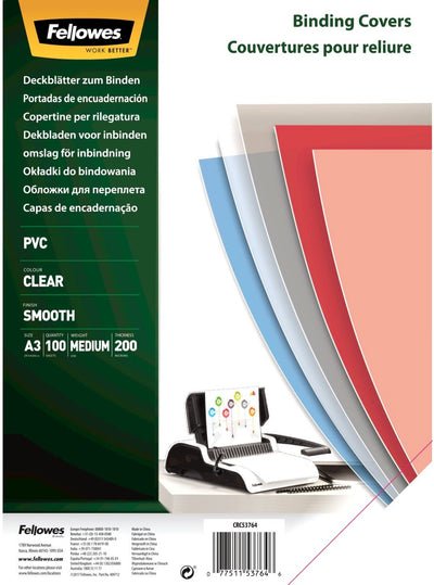 Packung 100 Einbanddeckel transparent 53764 Fellowes PVC