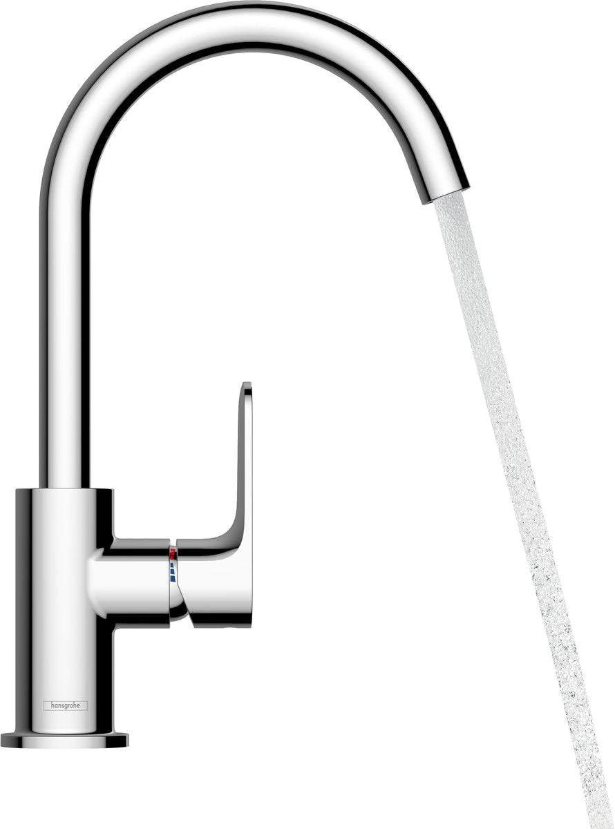 Hansgrohe rebris s – Waschtisch-Mischbatterie – Einhebelbedienung – mit Ablaufgarnitur – Größe 210 mm – schwenkbarer Auslauf – mattschwarz