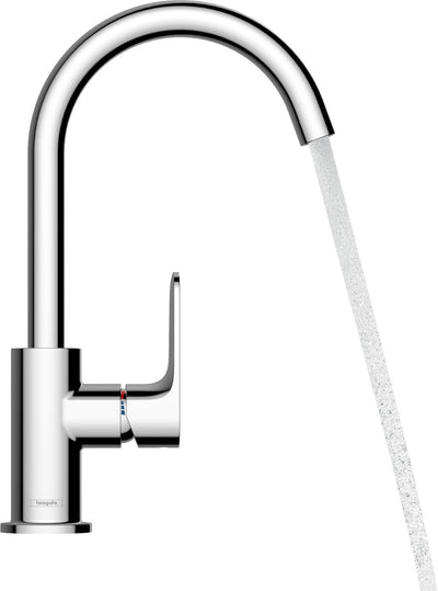 Hansgrohe rebris s – Waschtisch-Mischbatterie – Einhebelbedienung – mit Ablaufgarnitur – Größe 210 mm – schwenkbarer Auslauf – mattschwarz