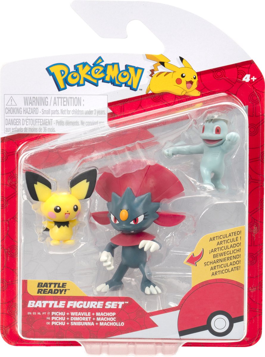 Jazwares Pokémon – Kampffiguren-Set, 3er-Pack: Pichu, Machop, Weavile