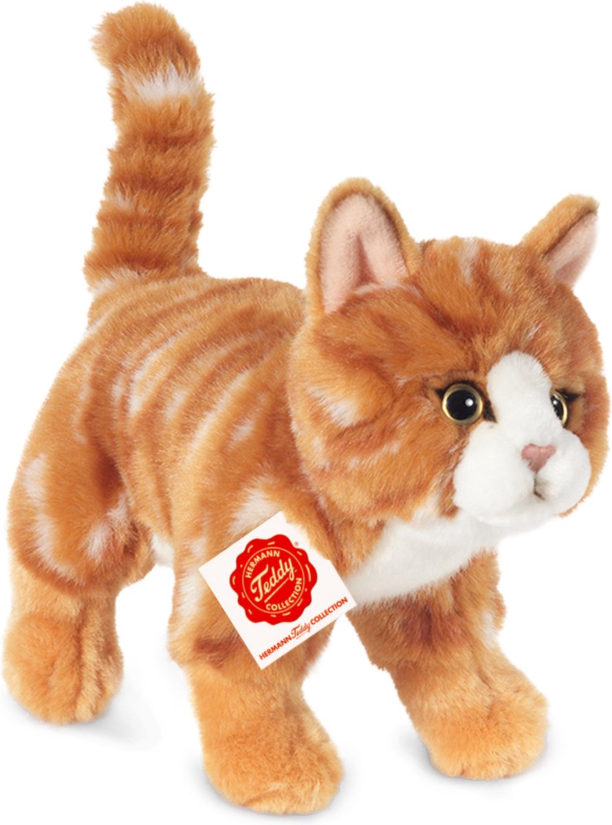 Teddy Hermann Hermann Teddy Stofftier Katze Katze - weicher Plüschstoff - hochwertige Kuscheltiere - rot orange - 20 cm