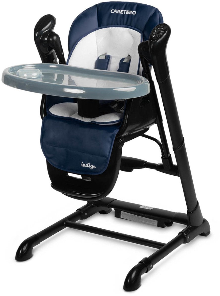 Indigo Black-Serie – Hochstuhl und Babyschaukel – schwarzes Gestell – 2 in 1 – PCV-Bezug