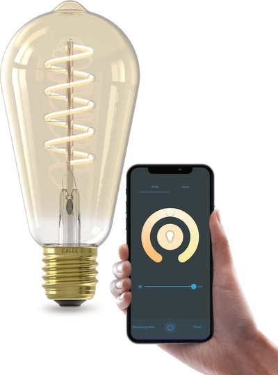 Calex intelligente LED-Lampe – E27 – WLAN-Beleuchtung – Glühfaden – ST64 – intelligente Lichtquelle Gold – dimmbar – warmweißes Licht – 7 W