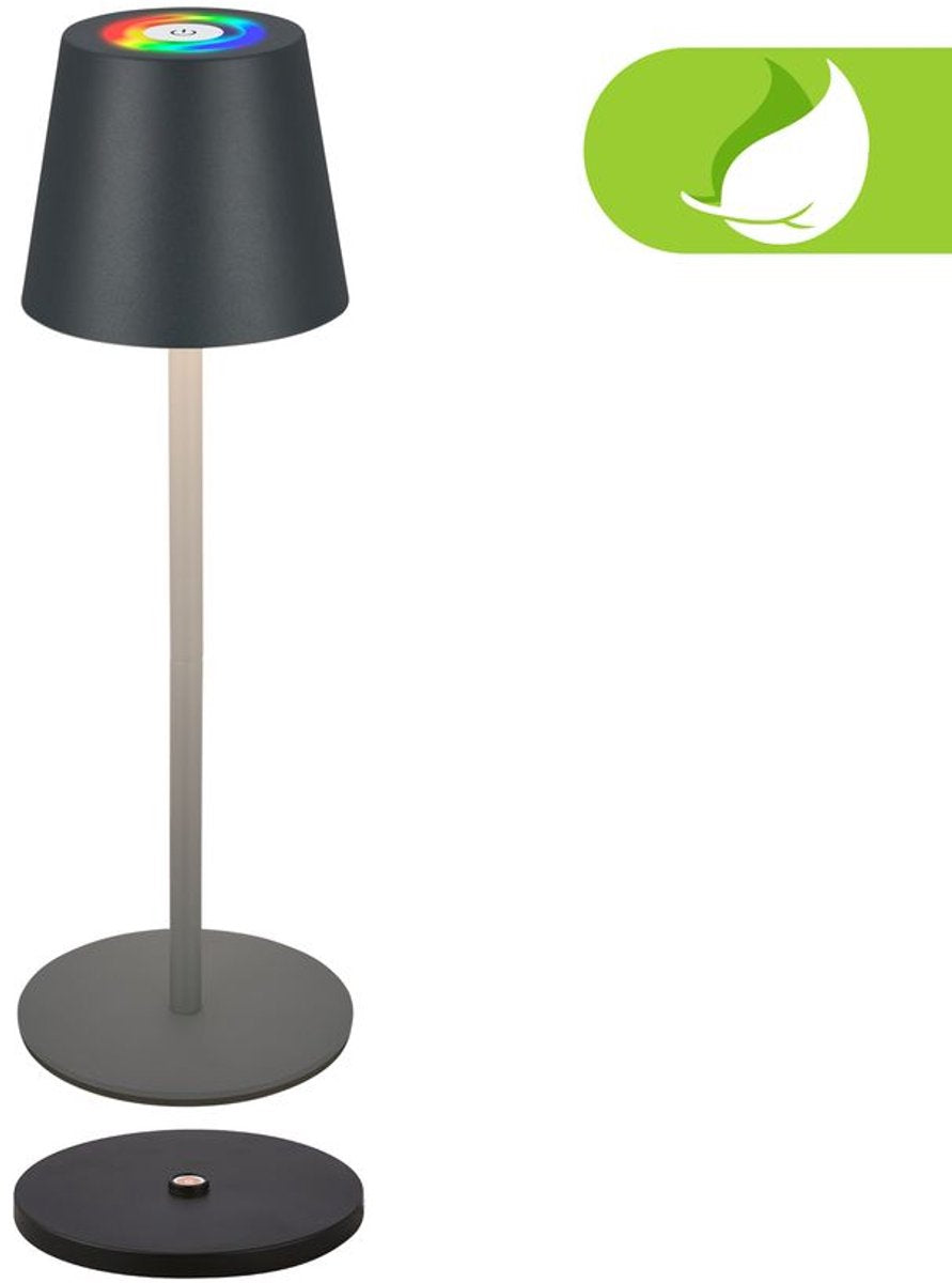B.k.licht briloner cilano – wiederaufladbare RGBW-Tischleuchte – kabellose Lampe – dimmbar – für draußen und drinnen – mit Ladestation – 36 x ø10,5 cm – Anthrazit