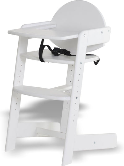 Geuther Filou Holzhochstuhl, Hochstuhl – Baby-Esszimmerstuhl für den Tisch – Hochstuhl für Kleinkinder – 3-Punkt-Gurte – hoher Babystuhl – weiß