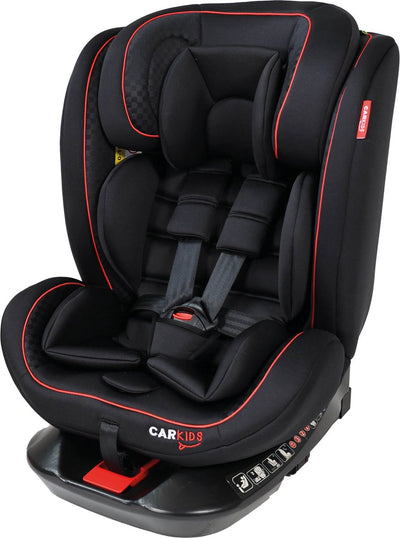 Carkids i-Size Autositz Darcy – entspricht i-Size R-129 Standard – 360° drehbar – für Kinder von 40 bis 150 cm – Isofix Top Tether-Verbindung – verstellbare Kopfstütze und Rückenlehne – schwarz rot