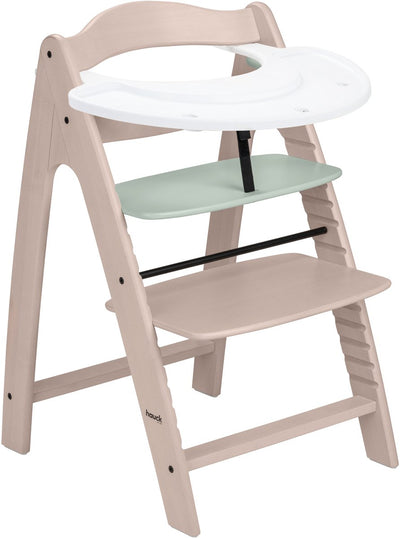 Hauck Hochstuhl-Set Arketa n Play – Holzhochstuhl mit Spielplatte – FSC®-zertifiziertes Buchenholz – weiß getünchtes Mint