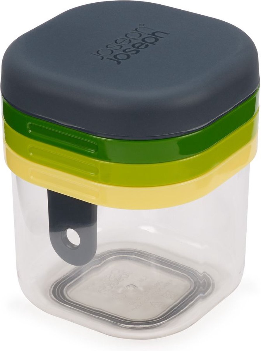 Joseph Joseph Multi-Prep Mini-Mandoline mit Auffangschale.