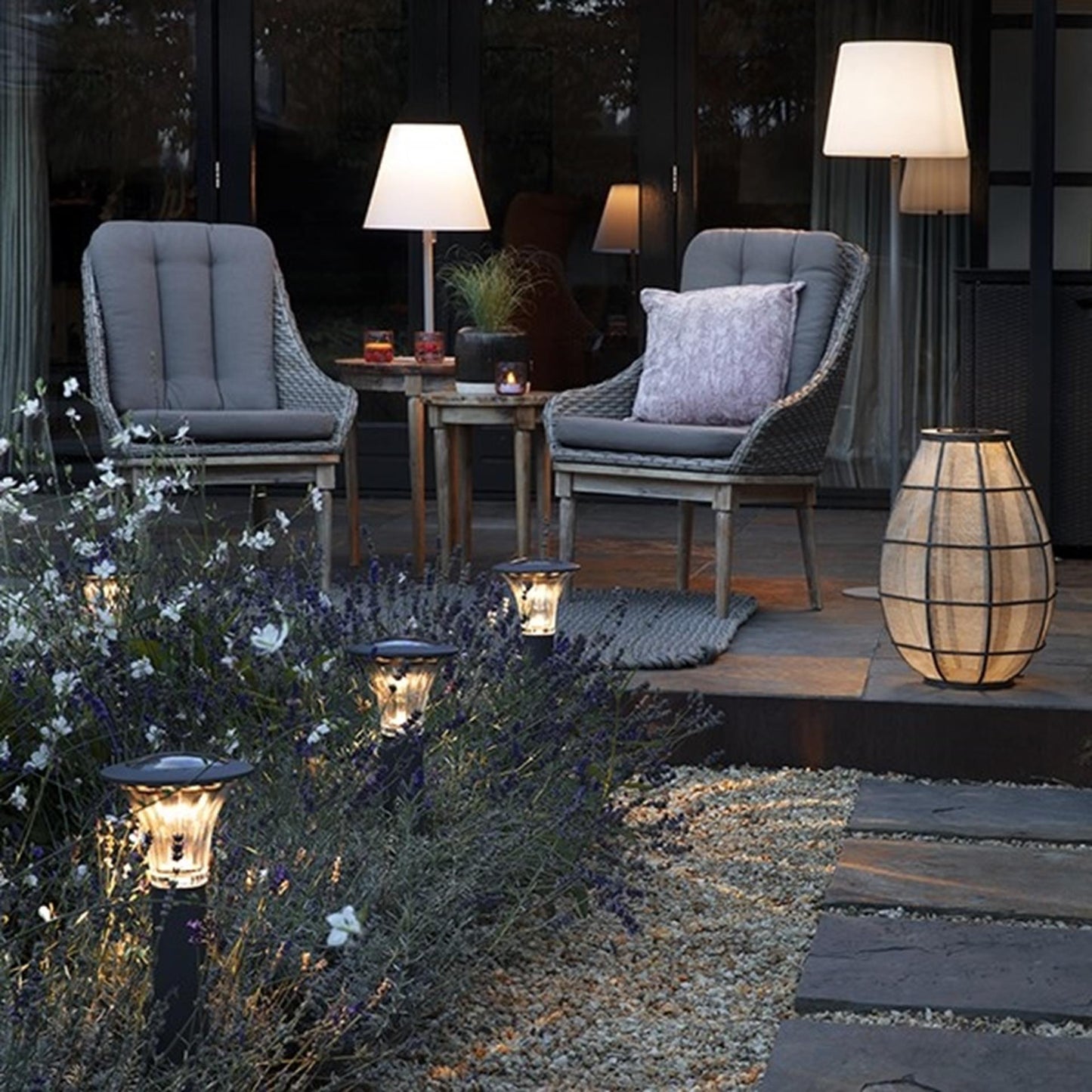 Lumineo LED-Solar-Gartenstecker-Set 2-tlg. 49x17cm