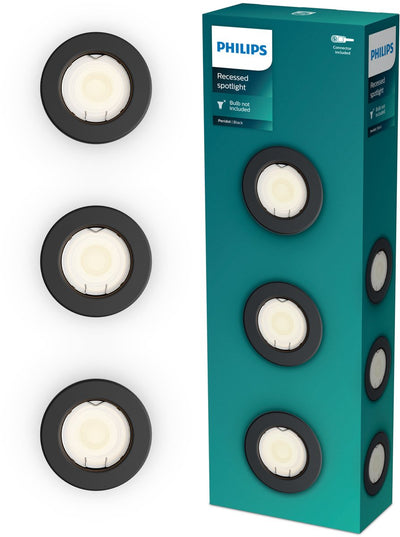 Philips LED Philips Peridot Einbaustrahler – GU10-Fassung – schwarz – rund – fester Kopf – 3er-Pack
