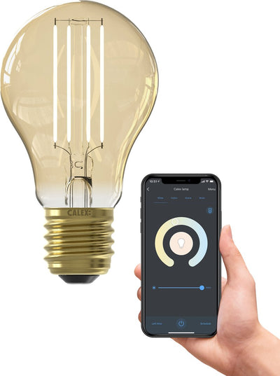 Calex Smart-Lampe – WLAN-LED-Filament-Beleuchtung – E27 – intelligente Glühbirne Gold – dimmbar – warmweißes Licht – 7 W