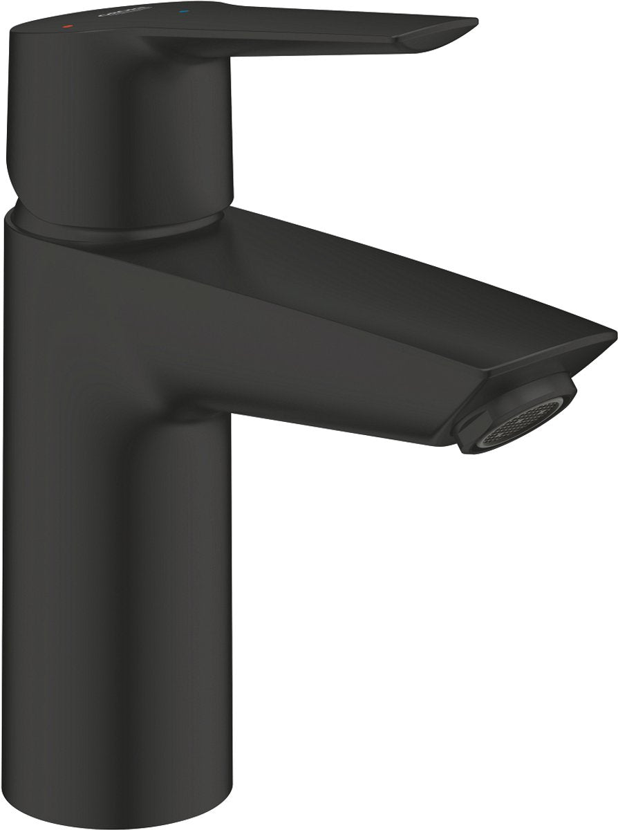 Grohe Start Waschtischarmatur – wassersparend – niedriger Auslauf – mit Push-Open-Ablaufgarnitur – mattschwarz