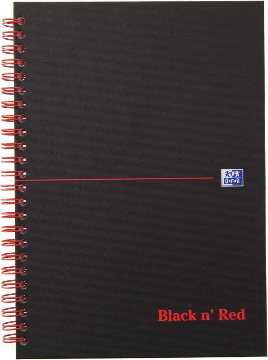 Oxford Black n' Red – Notizbuch – A5 – kariertes Papier – 90 g – Hardcover – Schwarz