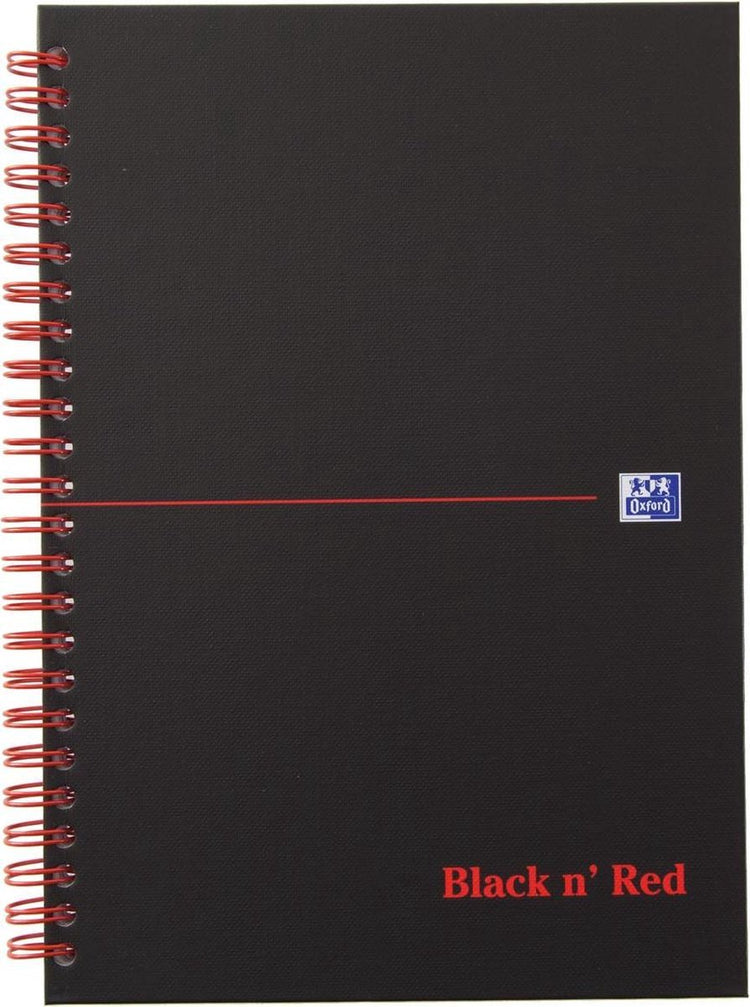 Oxford Black n' Red – Notizbuch – A5 – kariertes Papier – 90 g – Hardcover – Schwarz