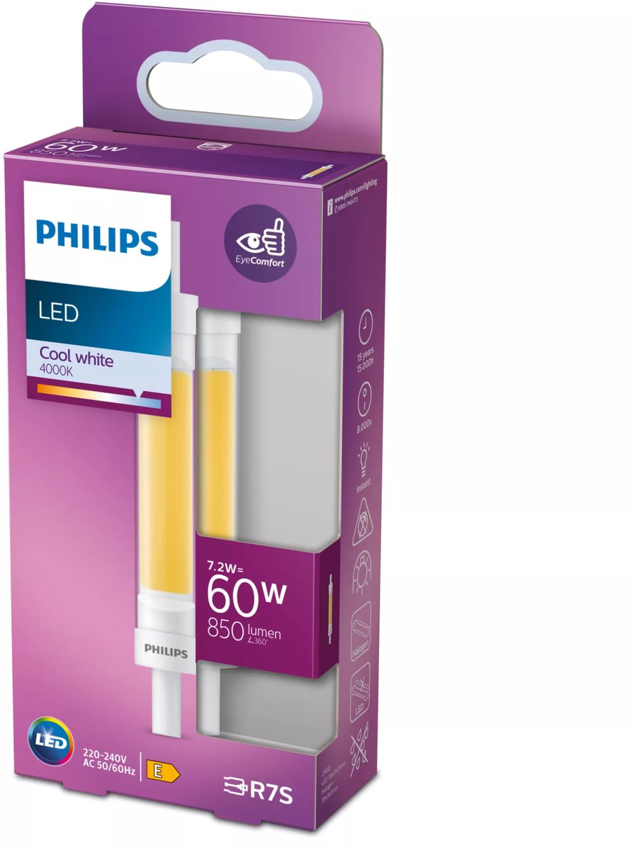 Philips LED-Balkenlampe transparent – 60 W – R7S – kaltweißes Licht
