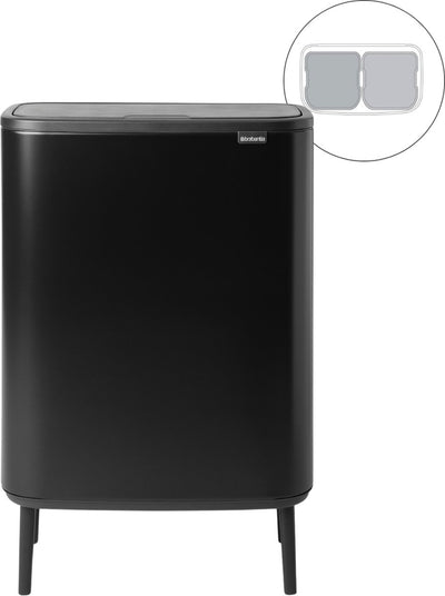 Brabantia Bo Touch Bin Hi Abfallbehälter – 2 x 30 Liter – Mülltrennung – mattschwarz