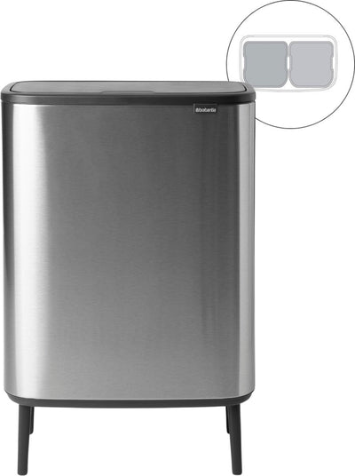 Brabantia Bo Touch Bin Hi Abfallbehälter – 2 x 30 Liter – Mülltrennung – mattierter Stahl, fingerabdrucksicher