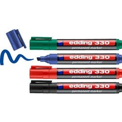 Permanentmarker 330 Edding Schrägspitze 1-5 mm Blau, Grün, Schwarz, Rot 4 Stück