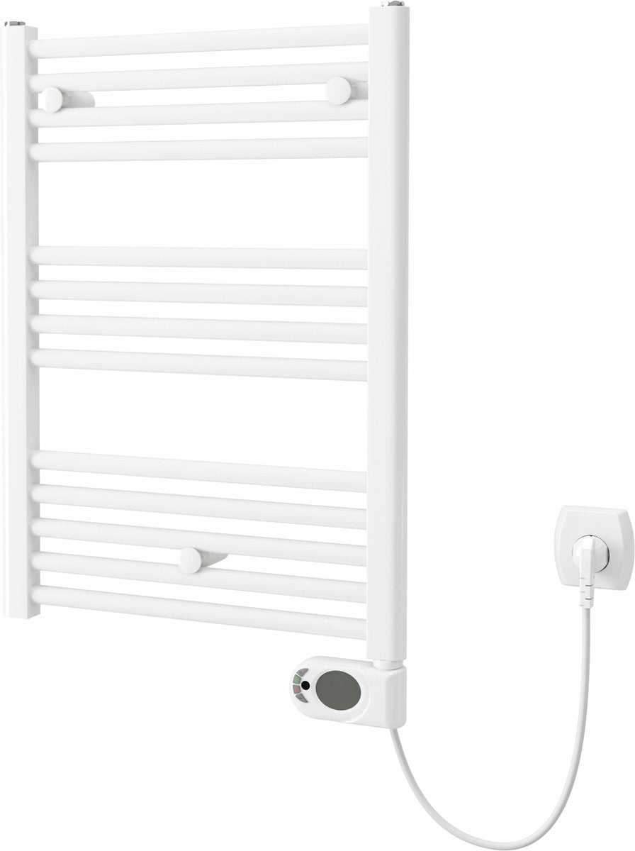 Plieger Elba Elektro-Handtuchheizkörper – Handtuchwärmer – mit Uhrenthermostat – 70,2 cm x 50 cm – 300 Watt – Weiß
