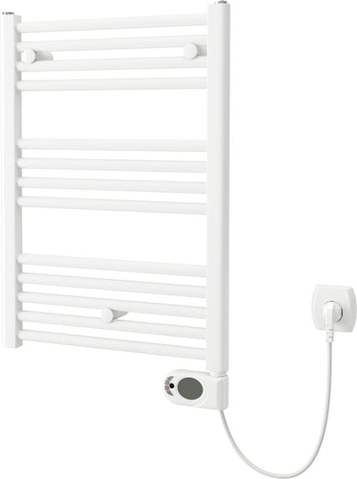 Plieger Elba Elektro-Handtuchheizkörper – Handtuchwärmer – mit Uhrenthermostat – 70,2 cm x 50 cm – 300 Watt – Weiß