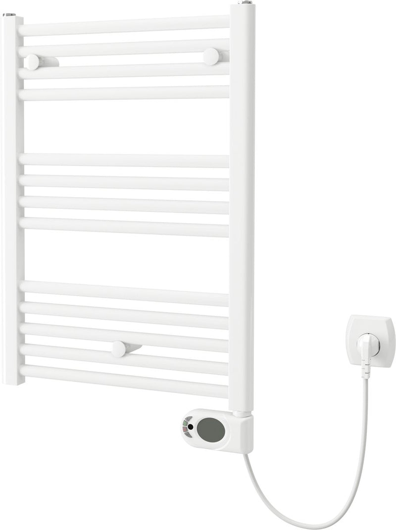 Plieger Elba Elektro-Handtuchheizkörper – Handtuchwärmer – mit Uhrenthermostat – 70,2 cm x 50 cm – 300 Watt – Weiß