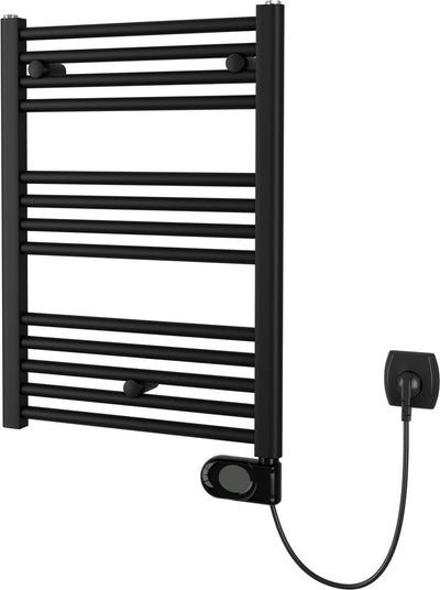 Plieger Elba Elektro-Handtuchheizkörper – Handtuchwärmer – mit Uhrenthermostat – 70,2 cm x 40 cm – 300 Watt – mattschwarz