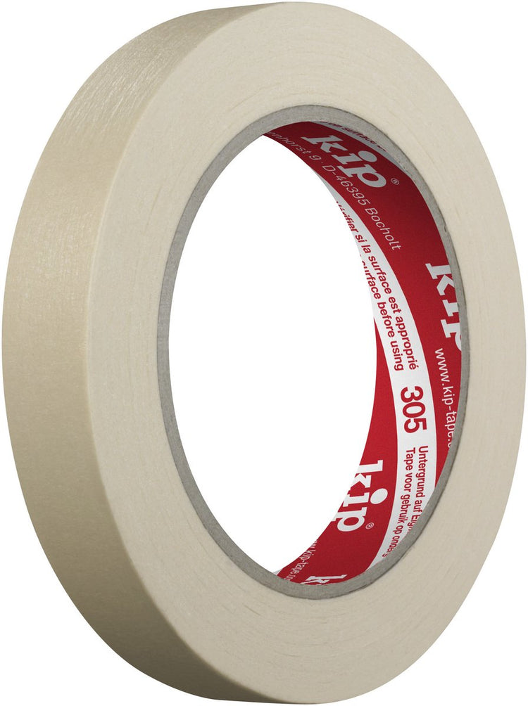Kip 305 – Masking-Tec Abdeckband – beige 30 mm x 50 m – bewährtes Feinkreppband mit Naturkautschuk-Kleber für gute Haftung auf glatten und unebenen Oberflächen – für kurzfristige Abdeckarbeiten im Innenbereich – temperaturbeständig bis 80 °C