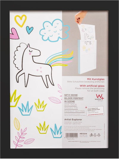 Walther Artist Explorer - Holzrahmen - für 30 Kinderskizzen - Fotogröße 21x30 cm - Kunstglas - Schwarz