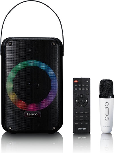 Lenco btc-060bk – kabelloser Bluetooth-Lautsprecher 20 W – Karaoke-Set mit Mikrofon und LED-Beleuchtung – Schwarz