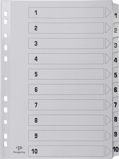 Pergamie-Register mit Registerblatt, ft A4, 11-Loch-Perforation, Karton, Set 1-10
