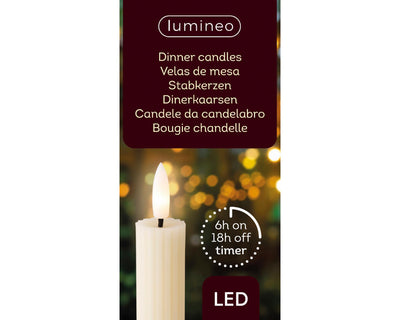 Lumineo Tafelkerze LED gerippt 24cm creme 2 Stk.