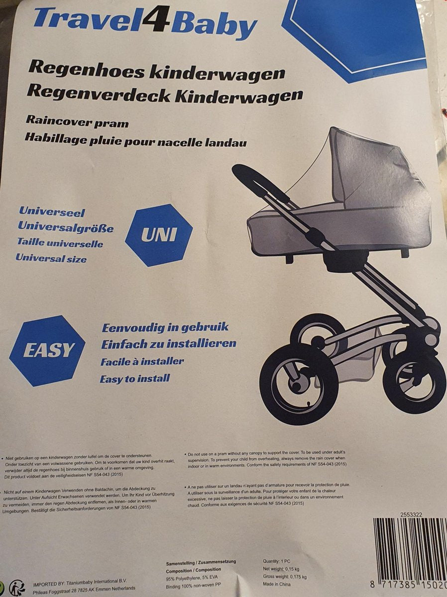 Travel4baby Regenschutz – Kinderwagen mit Verdeck – Einheitsgröße – einfach zu verwenden