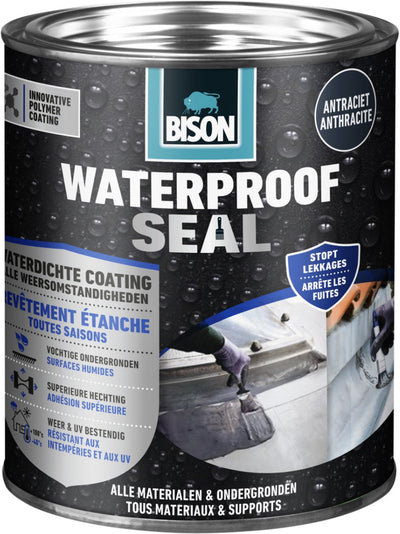 Bison Wasserabdichtung Anthrazit 1 kg wasserdichte Beschichtung, für alle Witterungsbedingungen, Abdichtung, Dachübergänge, Dachrinnen, Dach, Carports, Wohnwagen