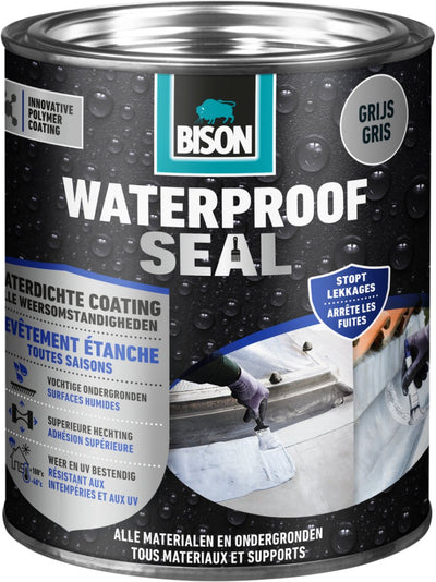 Bison Wasserabdichtung grau 1 kg, wasserdichte Beschichtung, für alle Wetterbedingungen, Abdichtung, Dachübergänge, Carports, Wohnwagen, Dachrinnen, Dach, Wohnmobile